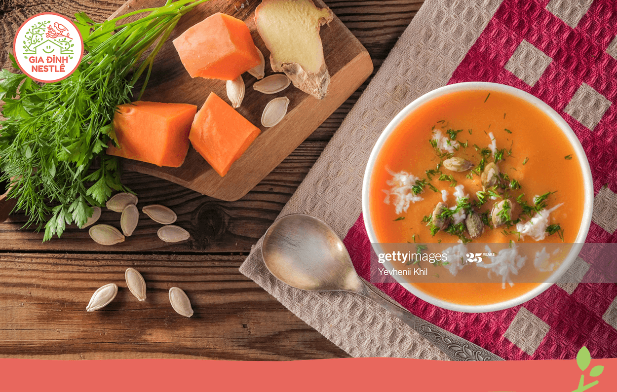 Bí đỏ là nguồn thực phẩm dinh dưỡng, giúp tăng đề kháng cho trẻ và cả nhà
